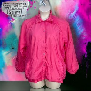 Vintage 70's/80's Pink SEARS Nylon Snap Button Windbreaker Size XL